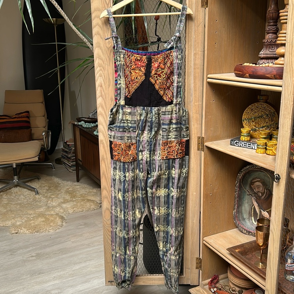 Guatemalan Ikat Embroidered Overalls Jumpsuit